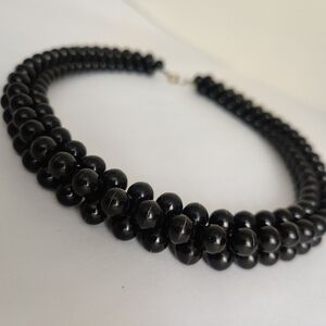 Vintage 80s Faux Onyx Woven Rope Necklace